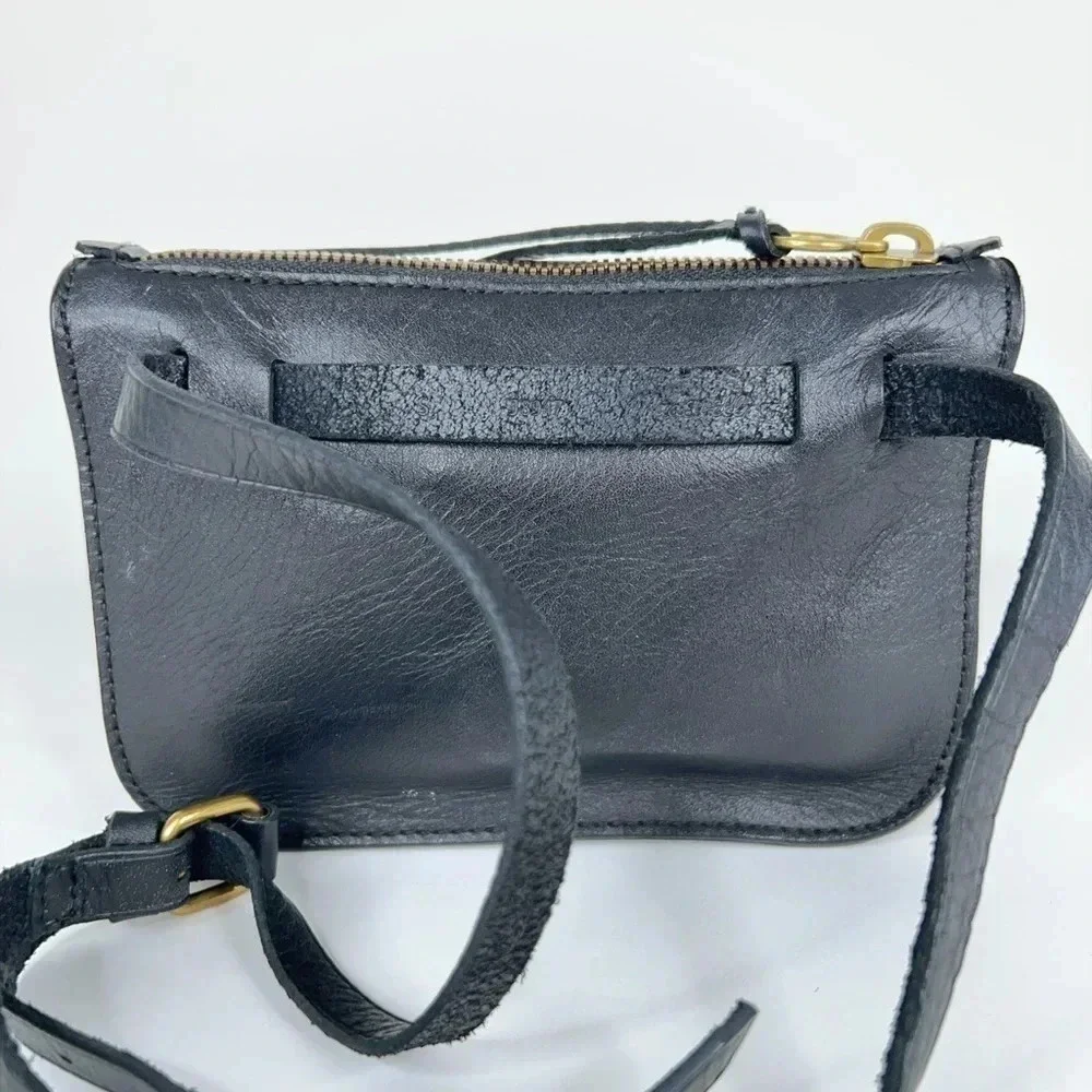 Madewell Simple Pouch Belt Bag Black Leather Neutral Adjustable Strap Small